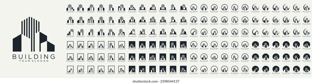 Mega logo collection, Abstract building architecture logo design. icons for business of luxury, elegant, simple.