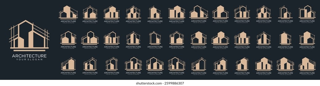 Mega logo collection, Abstract building architecture logo design. icons for business of luxury, elegant, simple.