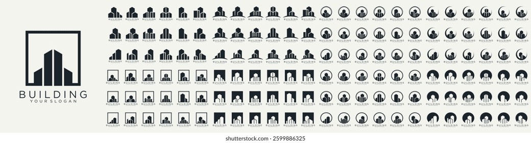 Mega logo collection, Abstract building architecture logo design. icons for business of luxury, elegant, simple.