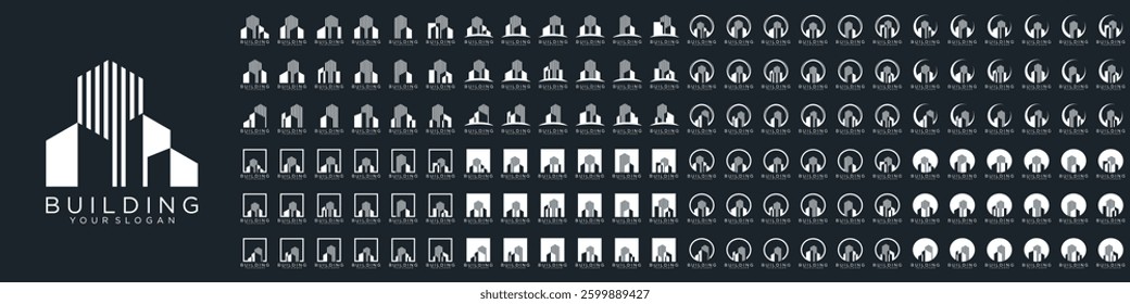 Mega logo collection, Abstract building architecture logo design. icons for business of luxury, elegant, simple.