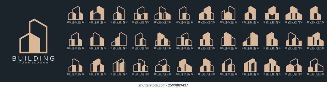 Mega logo collection, Abstract building architecture logo design. icons for business of luxury, elegant, simple.