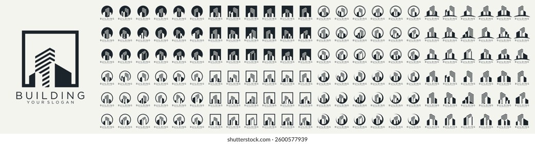 Mega logo collection, Abstract building architecture logo design. icons for business of luxury, elegant, simple.