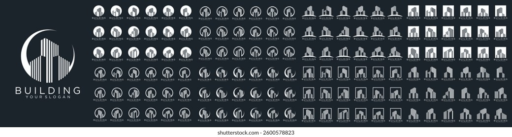 Mega logo collection, Abstract building architecture logo design. icons for business of luxury, elegant, simple.