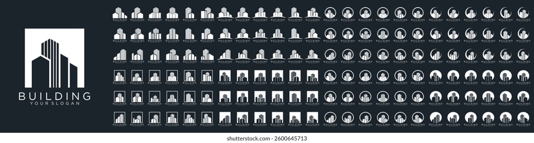 Mega logo collection, Abstract building architecture logo design. icons for business of luxury, elegant, simple.