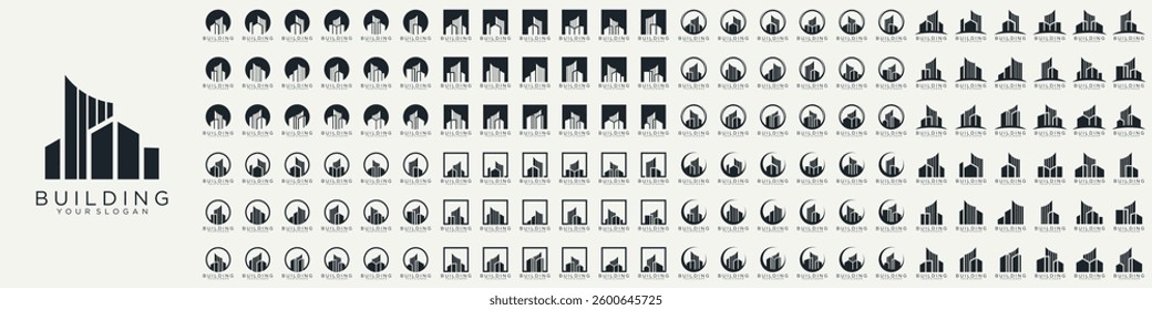 Mega logo collection, Abstract building architecture logo design. icons for business of luxury, elegant, simple.