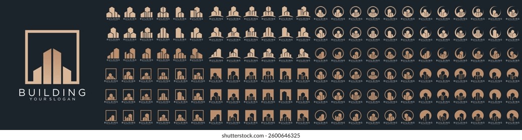 Mega logo collection, Abstract building architecture logo design. icons for business of luxury, elegant, simple.