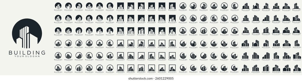 Mega logo collection, Abstract building architecture logo design. icons for business of luxury, elegant, simple.
