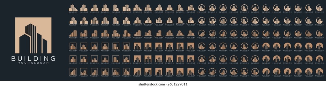 Mega logo collection, Abstract building architecture logo design. icons for business of luxury, elegant, simple.