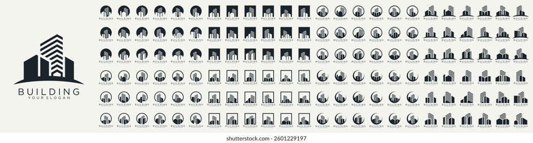 Mega logo collection, Abstract building architecture logo design. icons for business of luxury, elegant, simple.