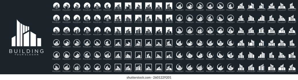 Mega logo collection, Abstract building architecture logo design. icons for business of luxury, elegant, simple.