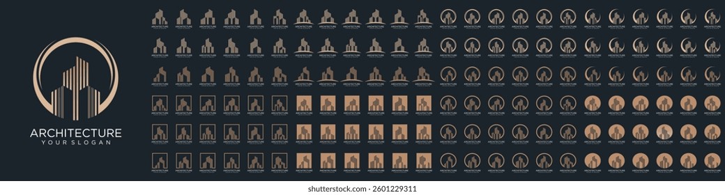 Mega logo collection, Abstract building architecture logo design. icons for business of luxury, elegant, simple.