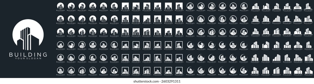 Mega logo collection, Abstract building architecture logo design. icons for business of luxury, elegant, simple.