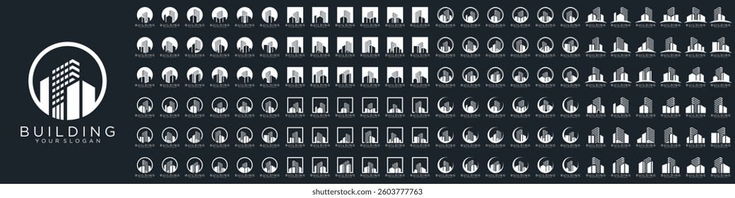Mega logo collection, Abstract building architecture logo design. icons for business of luxury, elegant, simple.