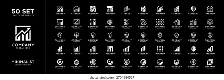 Mega logo colección. Inspiración de diseño de logotipo de barra de diagrama de diagrama financiero de estadísticas comerciales Abstractas. Vector geométrico del icono del logotipo aislado en fondo negro.