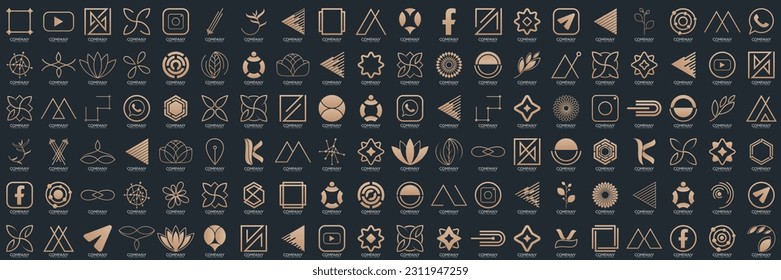 Mega logo collection, Abstract design concept for branding with gold gradient