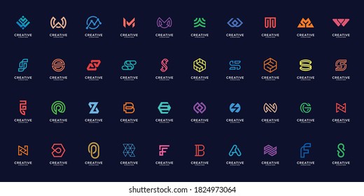 Mega logo Collection of abstract logo designs. flat minimalist modern for business.Premium Vector