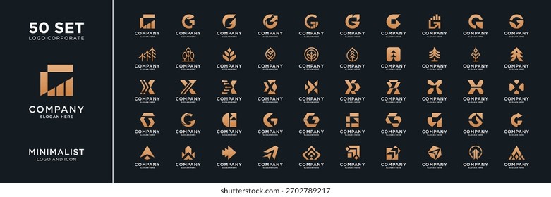 Mega logo collection. Abstract financial logo design inspiration. Geometric logo icon vector isolated on black background.