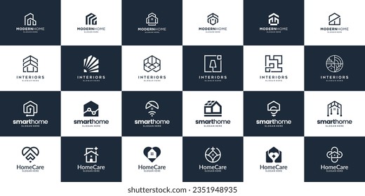 Mega logo collection, Abstract home design concept for real estate branding.