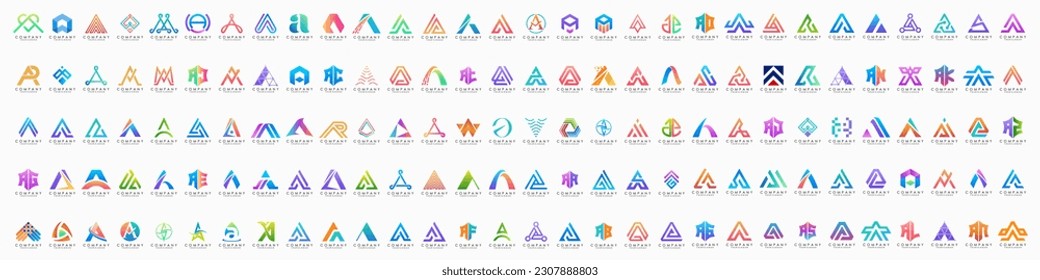 Mega logo collection, Abstract letter A logo design. icons for business of luxury, elegant, simple.