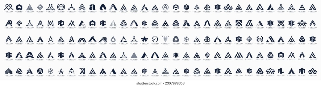 Mega logo collection, Abstract letter A logo design. icons for business of luxury, elegant, simple.