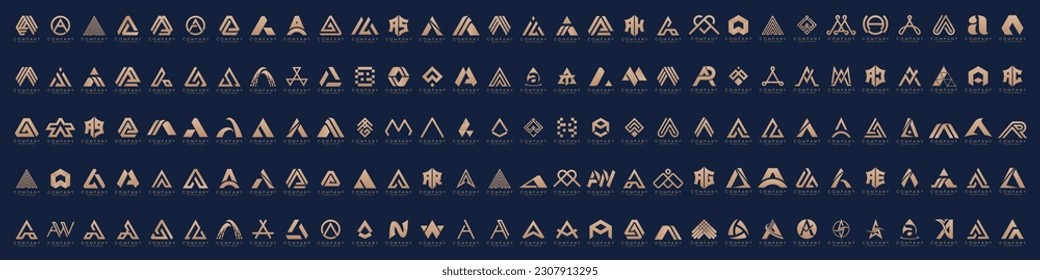 Mega logo collection, Abstract letter A logo design. icons for business of luxury, elegant, simple.