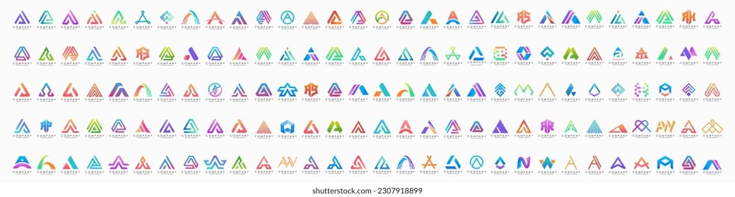Mega logo collection, Abstract letter A logo design. icons for business of luxury, elegant, simple.
