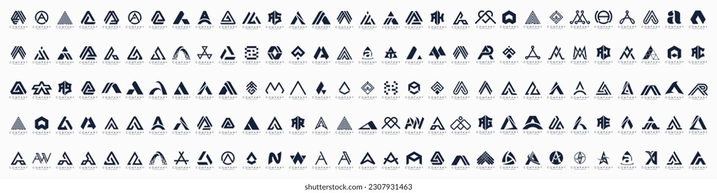 Mega logo collection, Abstract letter A logo design. icons for business of luxury, elegant, simple.