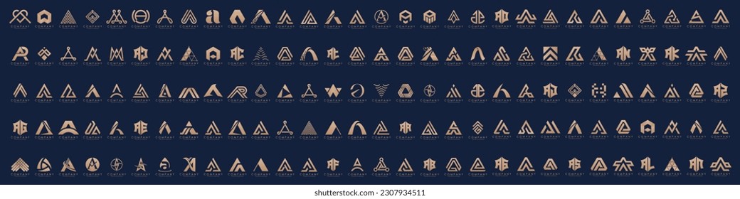 Mega logo collection, Abstract letter A logo design. icons for business of luxury, elegant, simple.