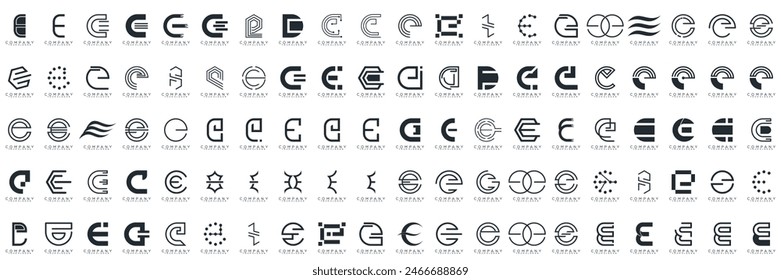 Colección de logotipo Mega, letra Abstractas E diseño de logotipo. iconos para negocios de lujo, elegante, simple.