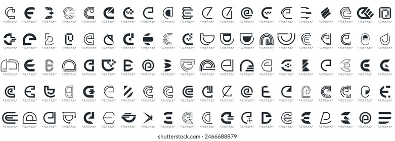 Mega logo collection, Abstract letter E logo design. icons for business of luxury, elegant, simple.