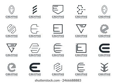 Mega logo collection, Abstract letter E logo design. icons for business of luxury, elegant, simple.