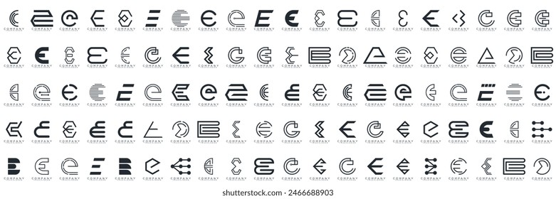 Mega logo collection, Abstract letter E logo design. icons for business of luxury, elegant, simple.