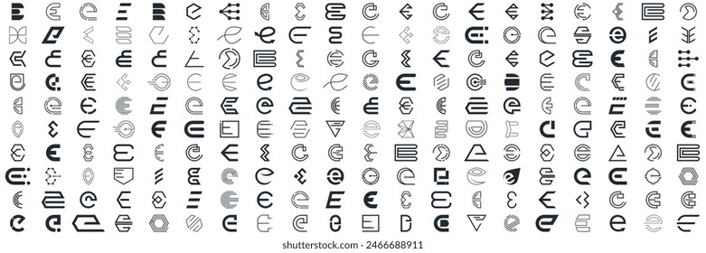 Mega logo collection, Abstract letter E logo design. icons for business of luxury, elegant, simple.