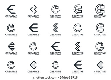 Colección de logotipo Mega, letra Abstractas E diseño de logotipo. iconos para negocios de lujo, elegante, simple.