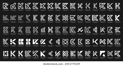 Mega logo collection, Abstract letter K logo design. Icons set bundle for business of luxury, elegant, simple.