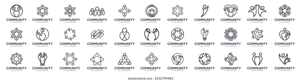 Mega colección de logotipos, Resumen del diseño del logo de la comunidad de personas .símbolo del trabajo en equipo, grupo y familia . ilustración vectorial