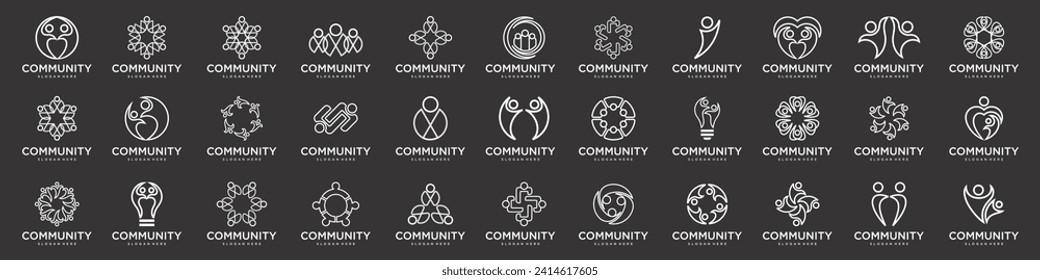 Mega logo collection, Abstract people community logo design .symbol of teamwork , group and family . Vector illustration .