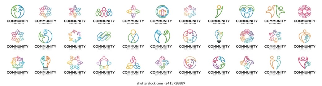 Colección de logotipos mega, Resumen de personas diseño de logotipo comunitario .símbolo de trabajo en equipo, grupo y familia .Vector ilustración