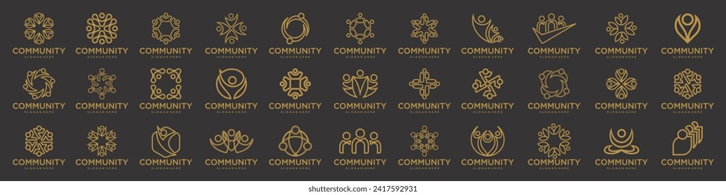 Mega logo collection, Abstract people community logo design .symbol of teamwork ,group and family . Vector illustration 