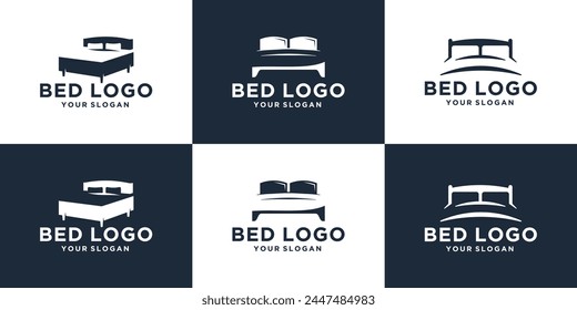 mega logo collection, bed logo icon abstract, pillow shape design and unique silhouette bed concept.