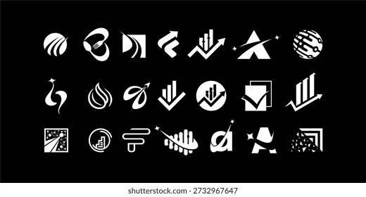 Mega coleção de logotipo com vetor de ícone de logotipo abstrato geométrico isolado no fundo preto e branco