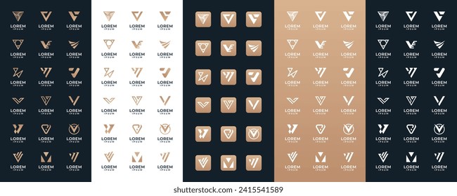 Mega logo collection Initial letter V, with icon style, Abstract design concept for branding with golden gradient.