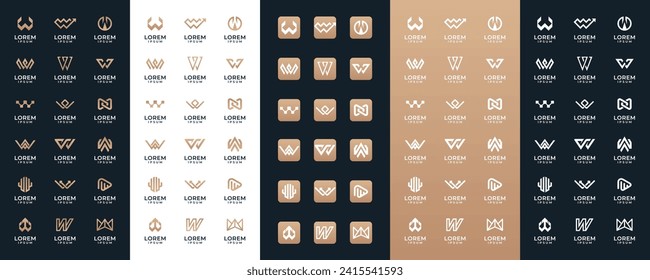 Colección de logotipos Mega Letra inicial W, con estilo de icono, Concepto de diseño abstracto para marca con gradiente dorado.