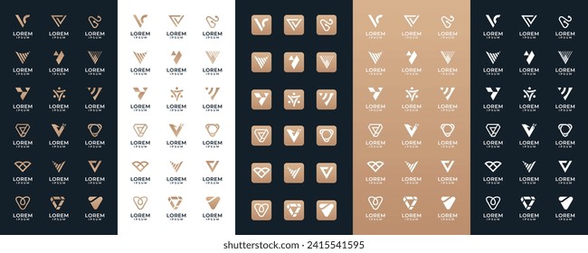 Mega logo collection Initial letter V, with icon style, Abstract design concept for branding with golden gradient.