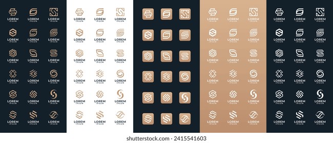 Mega logo collection Initial letter S, with icon style, Abstract design concept for branding with golden gradient.