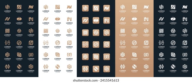 Mega logo collection Initial letter N, with icon style, Abstract design concept for branding with golden gradient.
