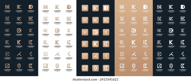 Mega logo collection Initial letter K, with icon style, Abstract design concept for branding with golden gradient.