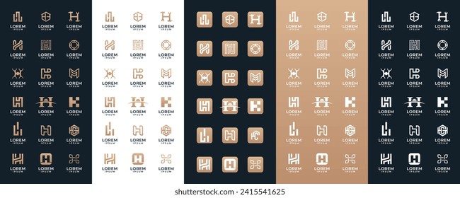 Mega logo collection Initial letter H, with icon style, Abstract design concept for branding with golden gradient.