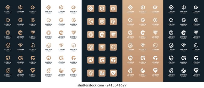 Mega logo collection Initial letter G, with icon style, Abstract design concept for branding with golden gradient.