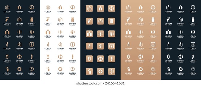 Mega logo collection Initial letter I, with icon style, Abstract design concept for branding with golden gradient.